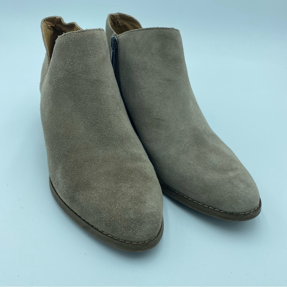 Lucky Brand Tolache Ankle Bootie Suede Leather Cuban Heel Tan‎ Women's Size 10
